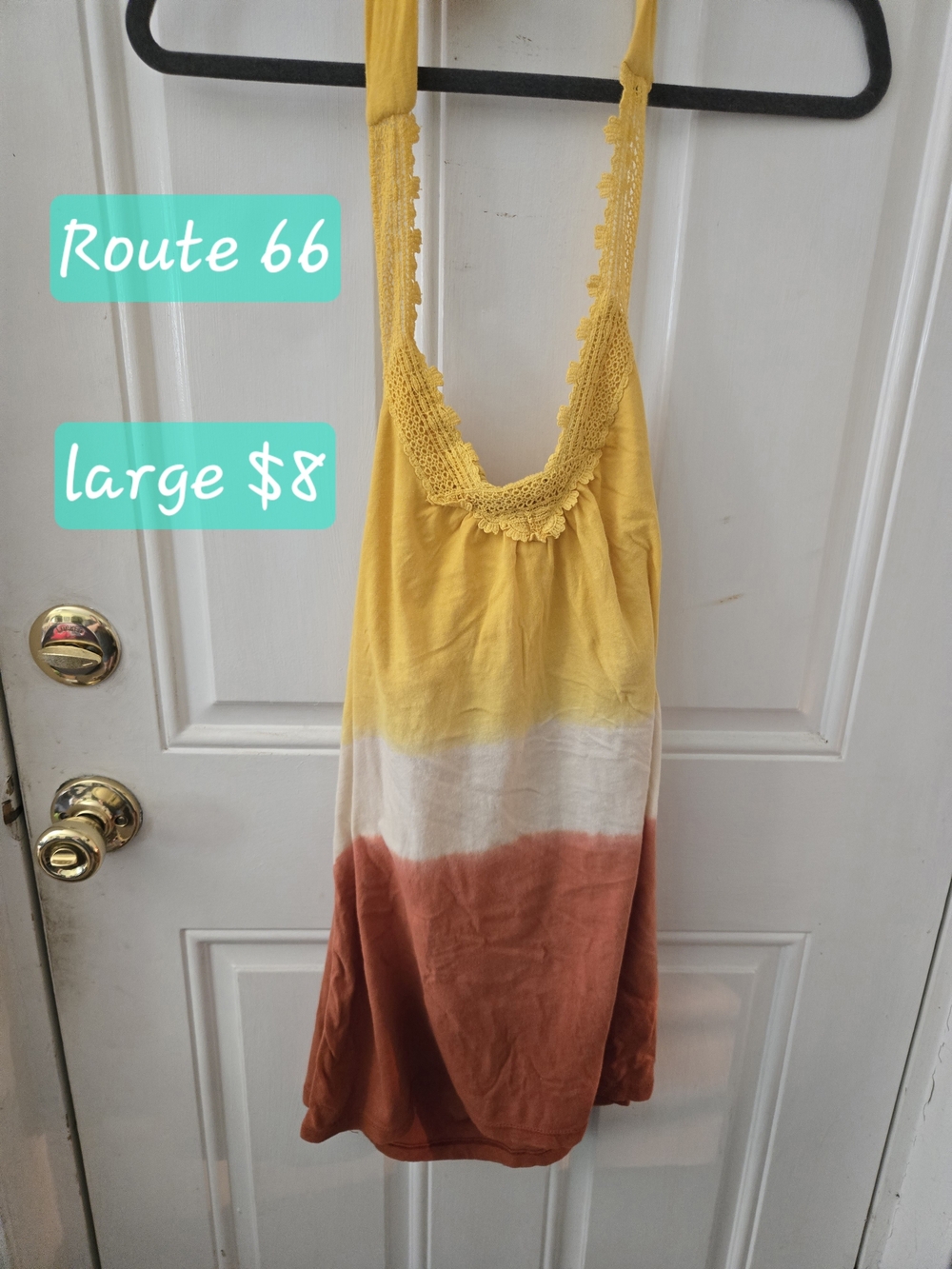 Route 66 Girls' Yellow-White-Rust Ombre Halter Sundress